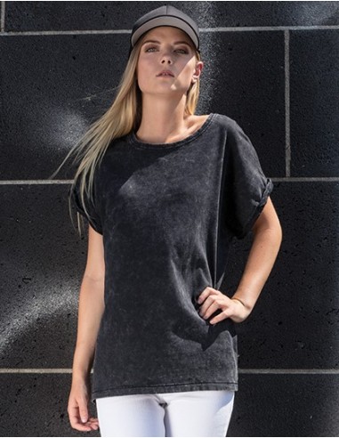 B-BY053-Ladies Acid Washed Extended Shoulder Tee